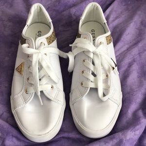 Guess white sneakers with gold  - used